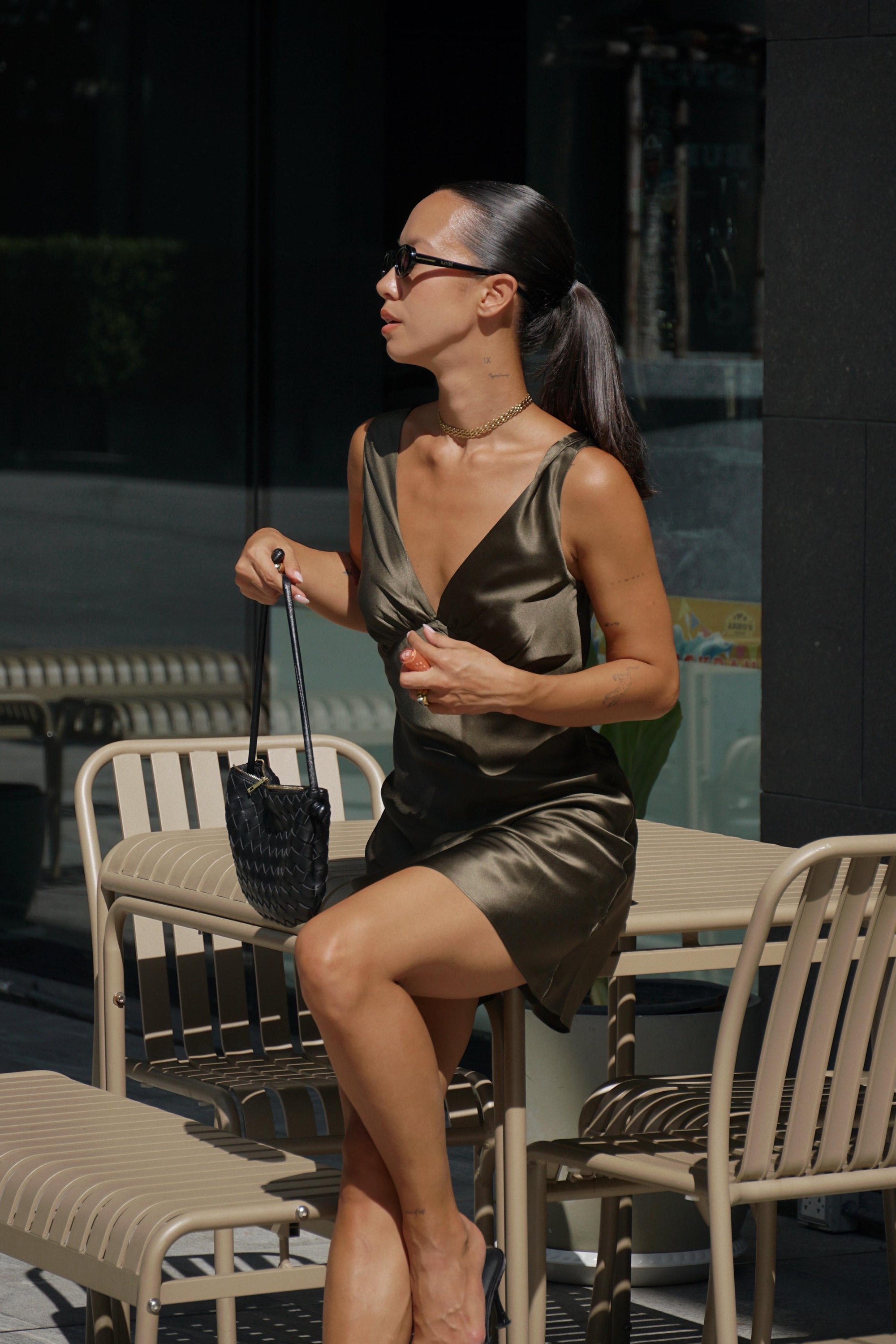 Olive Green V-Neck & Back Short Dress - itscoozy Olive Green V-Neck & Back Short Dress - itscoozy