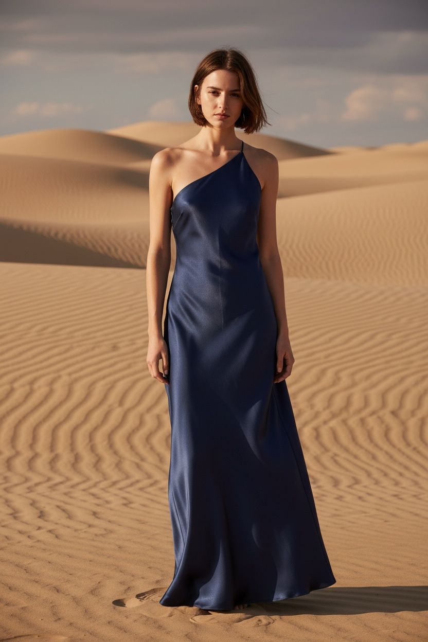 Navy one shoulder backless maxi dress