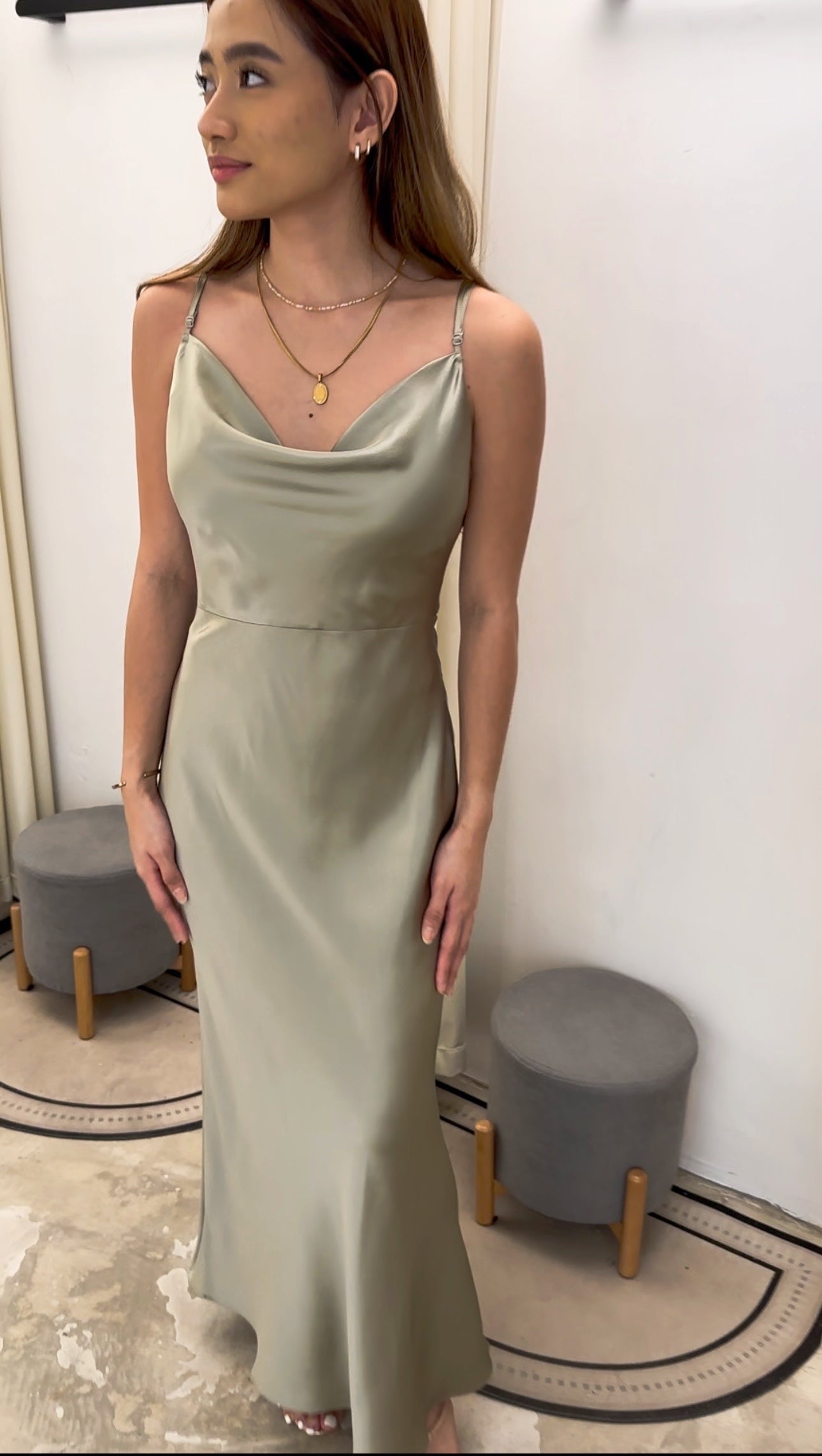 Sage cowl neck maxi dress