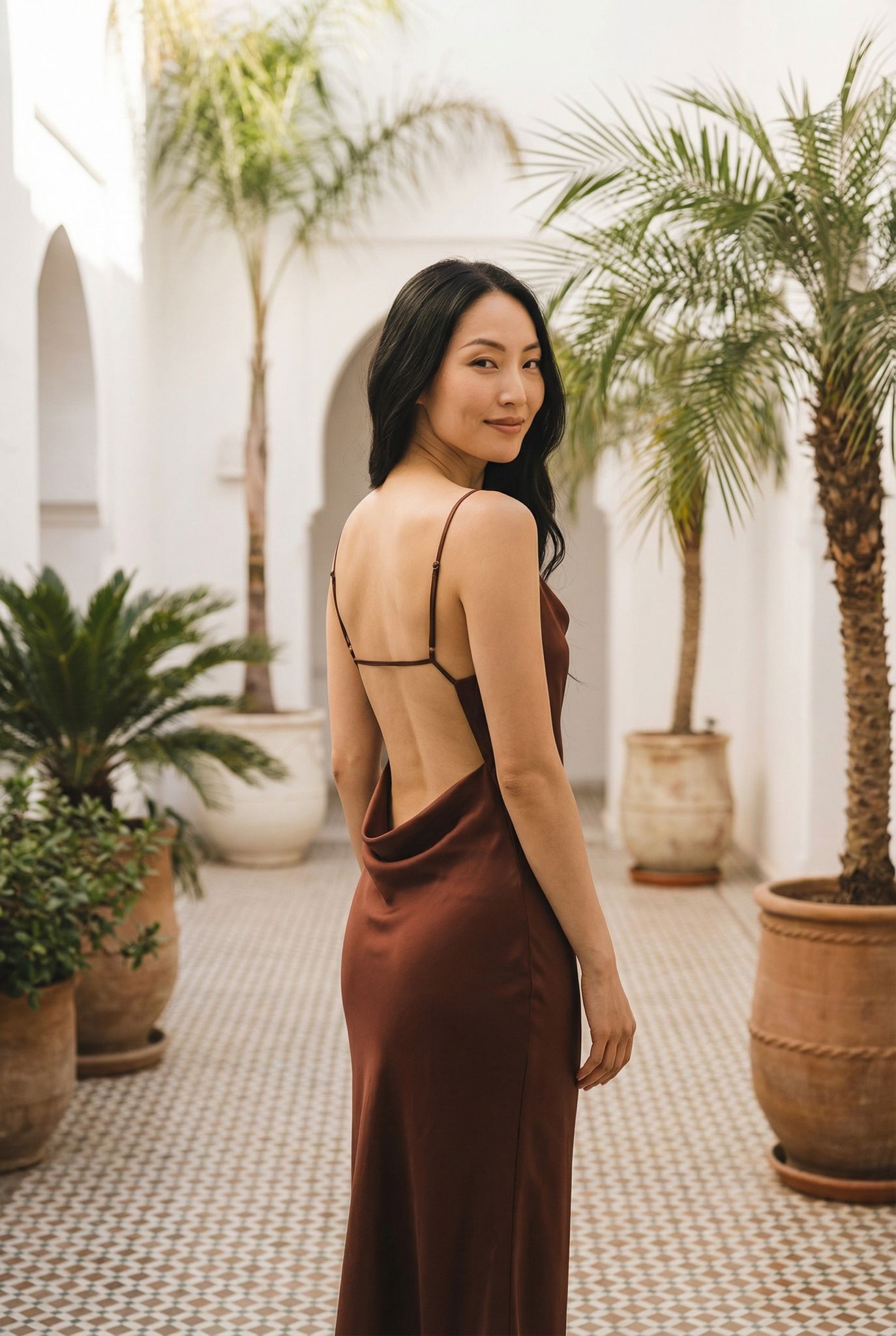 Cowl back midi dress