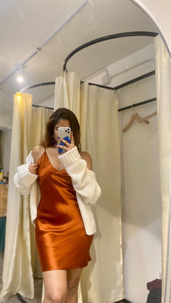 copper satin mini dress Copper Vneck Short Dress
