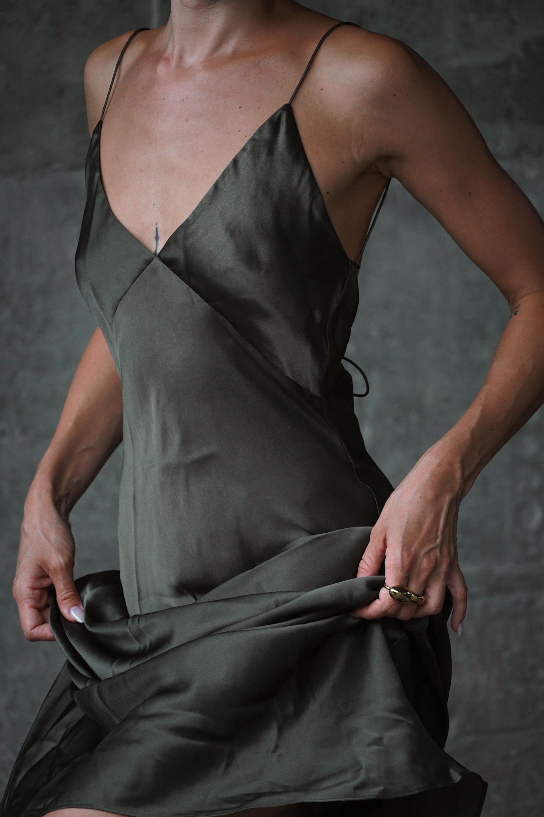 Olive Green V-Neck Cross Back Maxi Dress Olive Green V-Neck Cross Back Maxi Dress