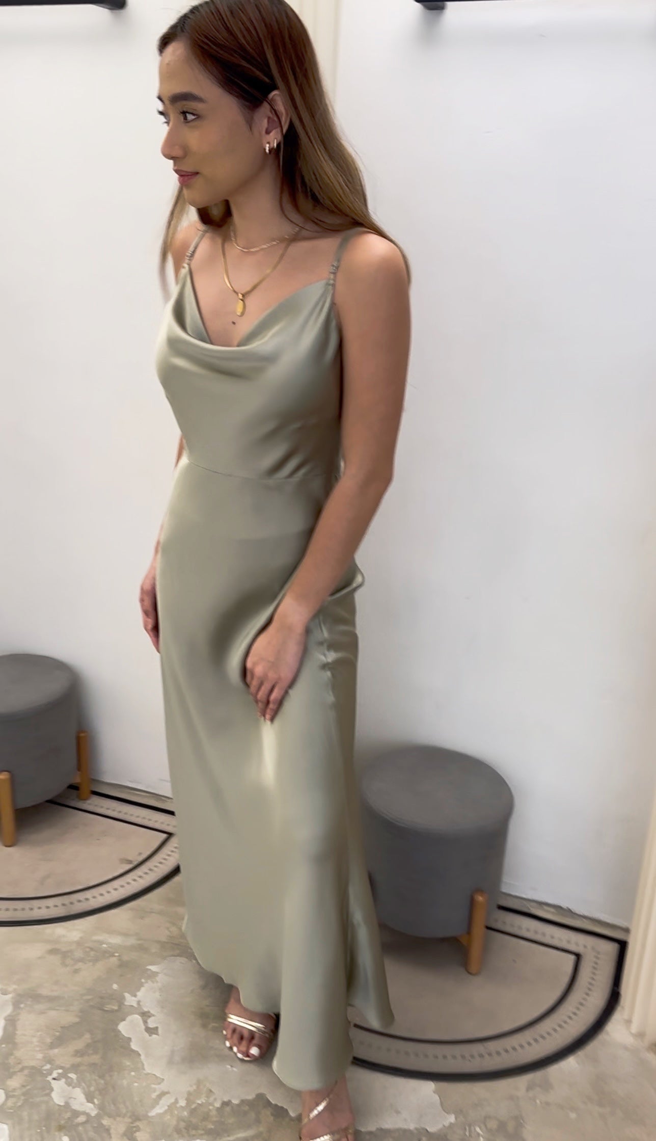 Sage cowl neck maxi dress