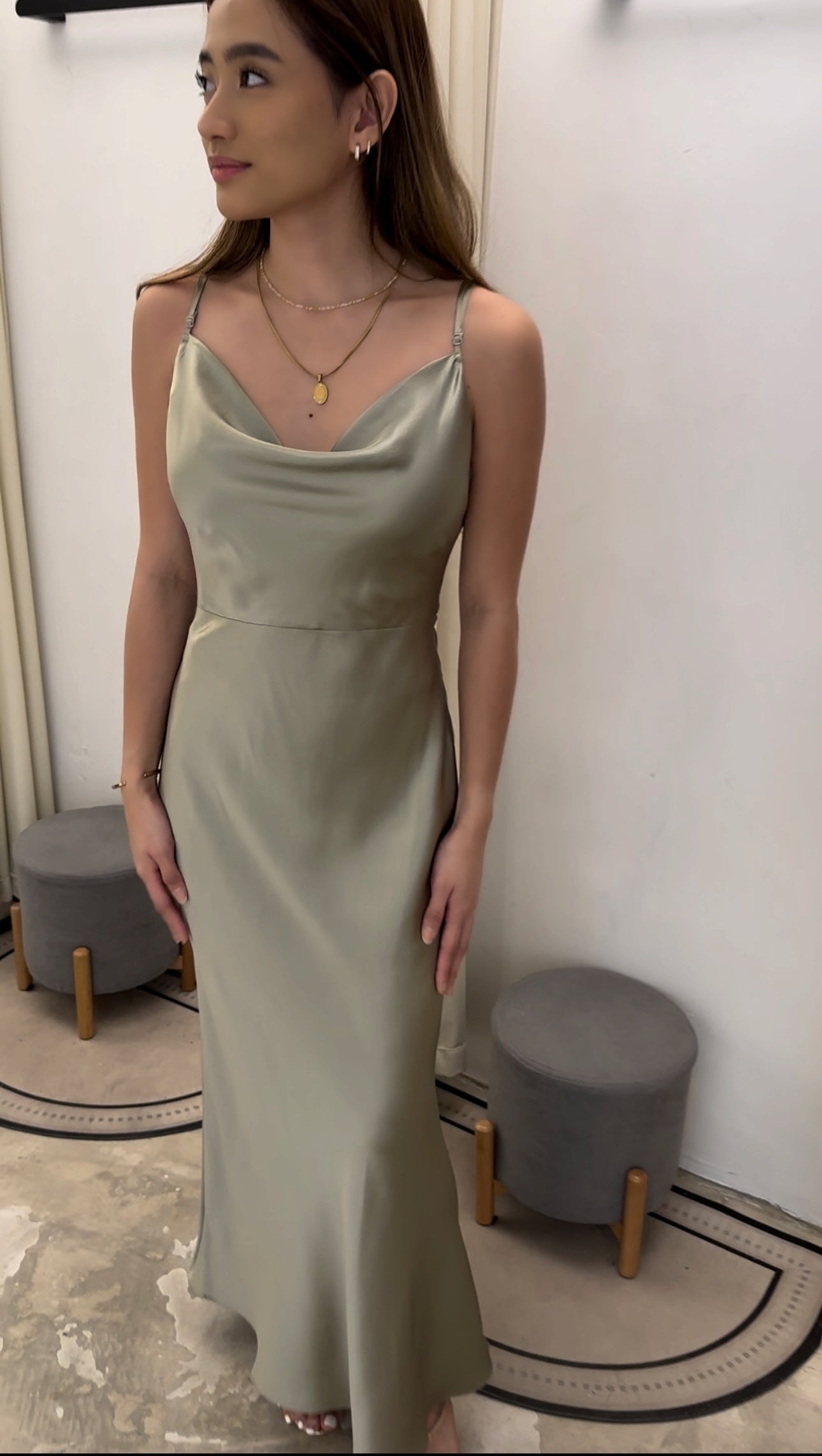 Sage cowl neck maxi dress