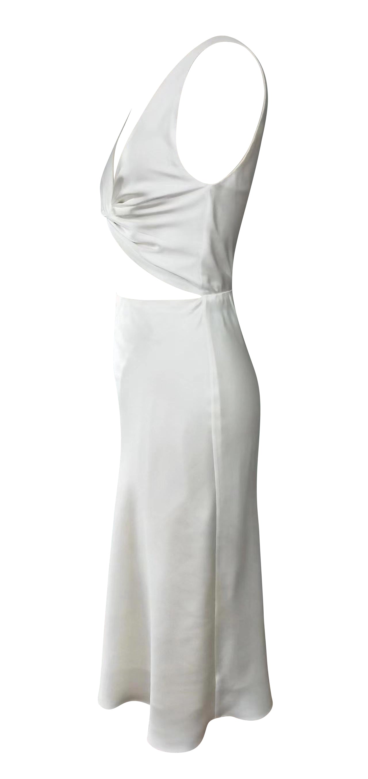 white cut out knot dress High Neck Knot Twist Front Cut Out Detail Maxi Dress In White | EGO US