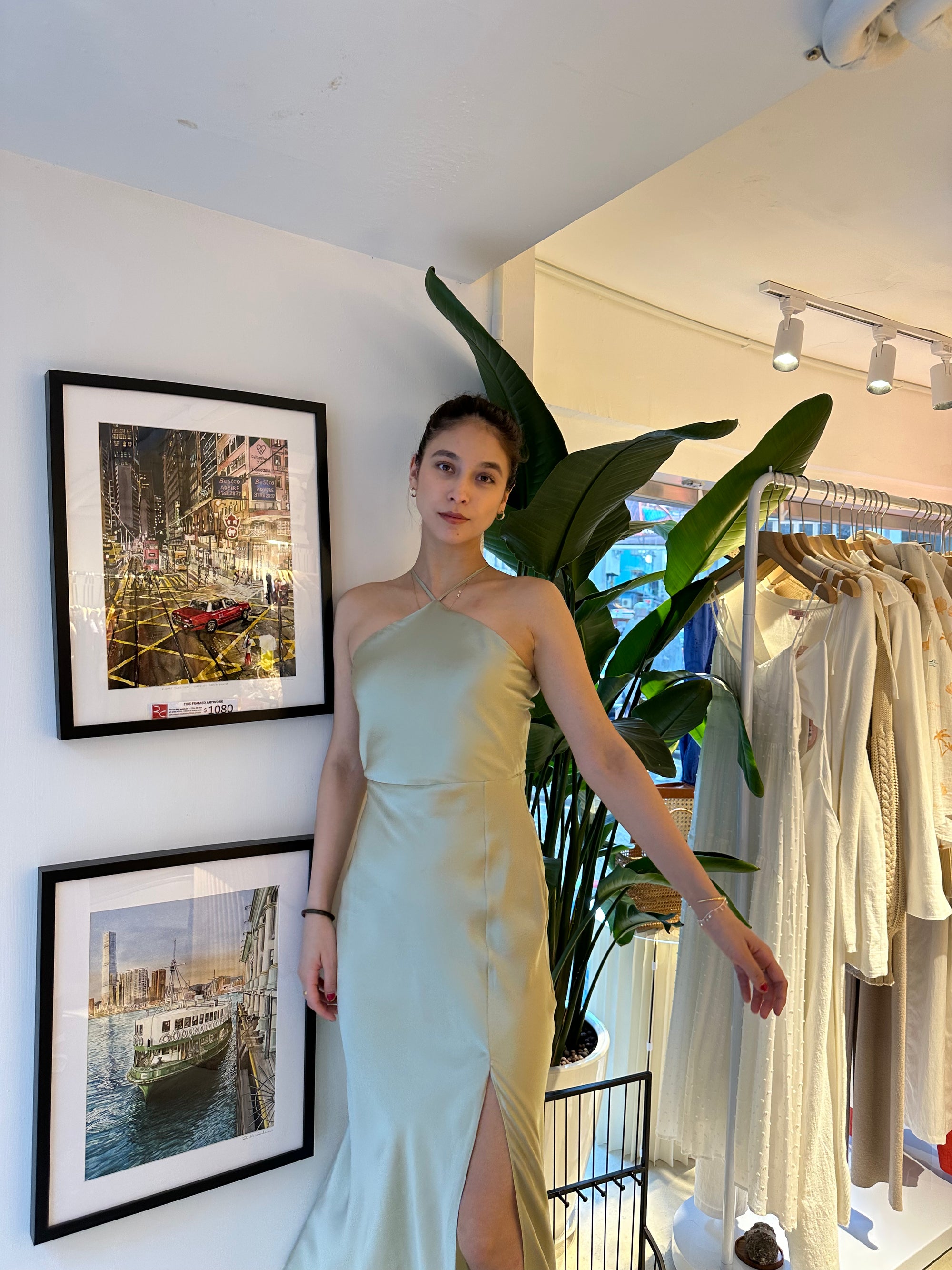 sage green halter maxi dress Heavy Hearted Satin Maxi Dress