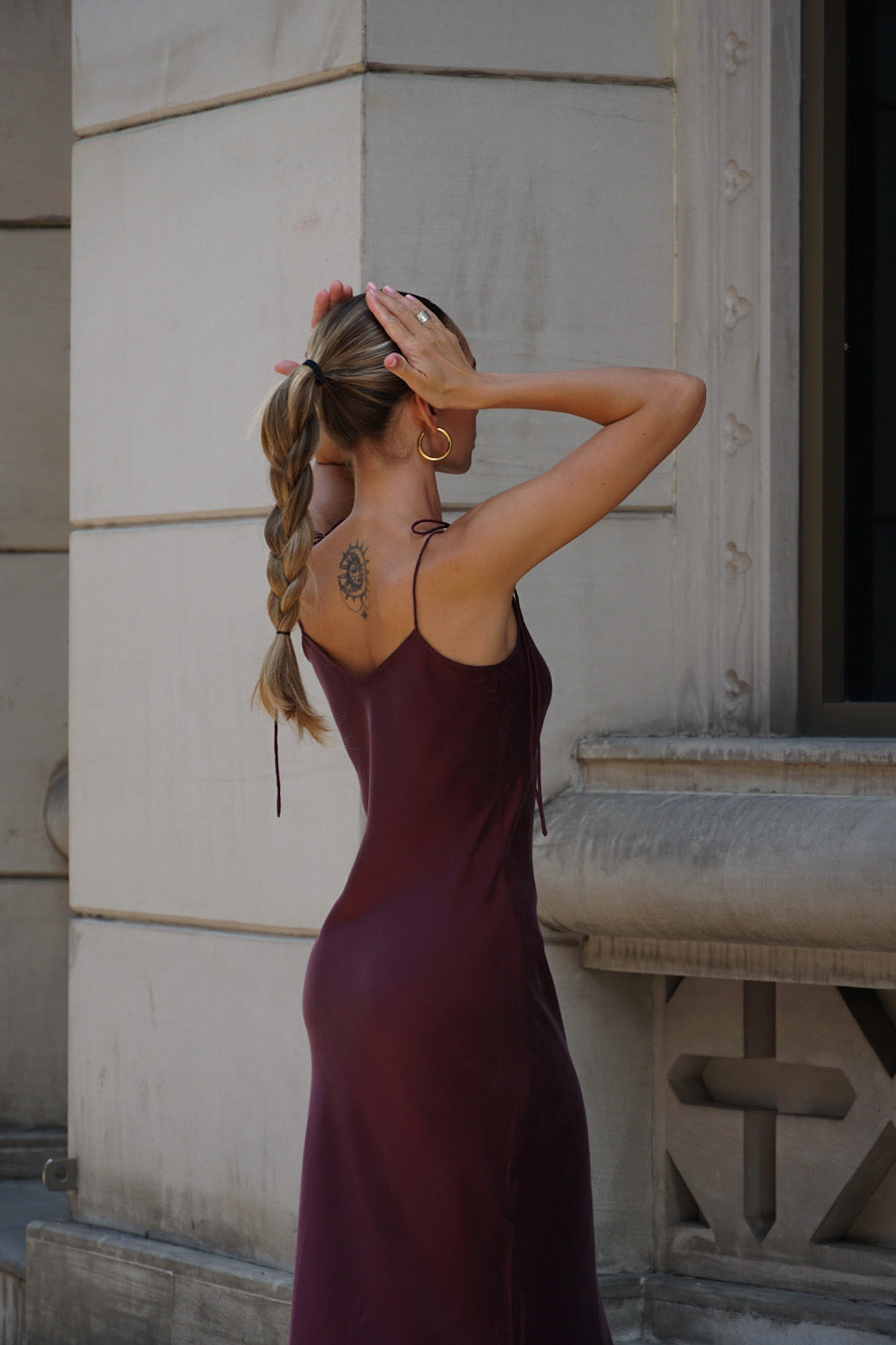 Burgundy 90S Tie Strap Long Dress - itscoozy Burgundy 90S Tie Strap Long Dress - itscoozy