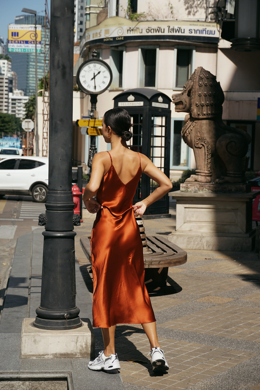 Copper Vneck Slip Dress