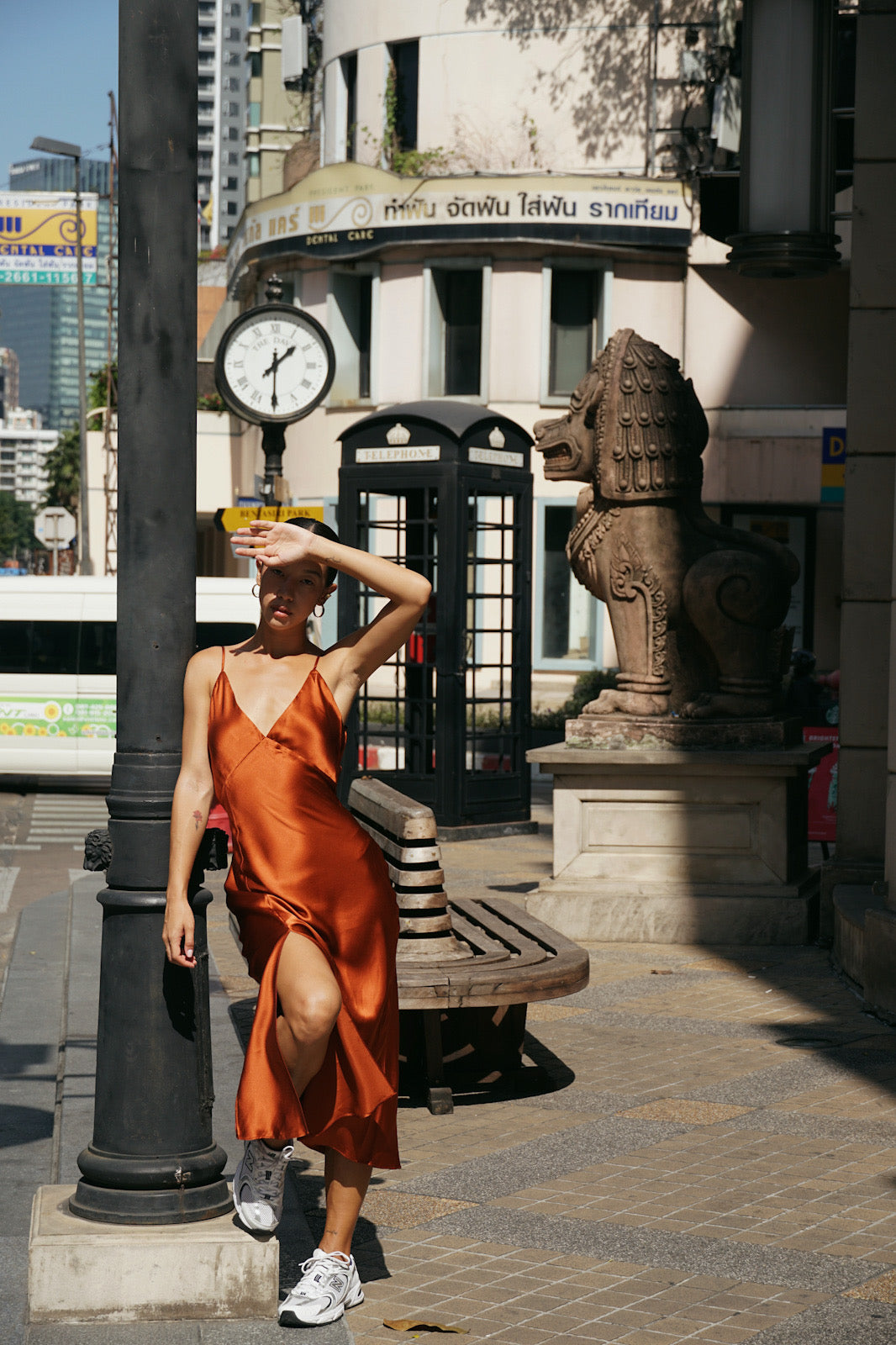 Copper Vneck Slip Dress